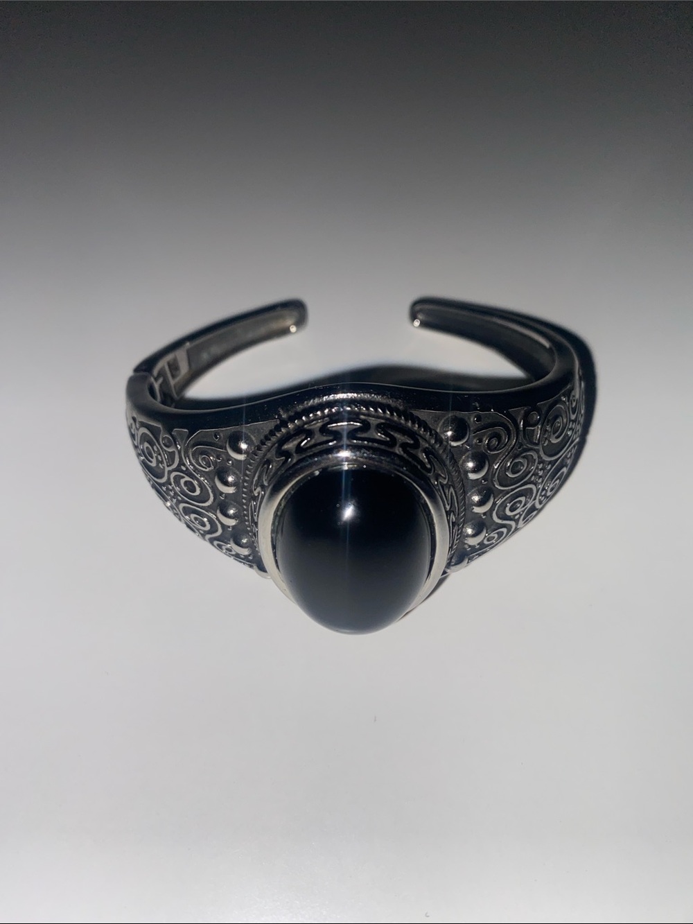 Silver-Tone Black Stone Cuff Bracelet
